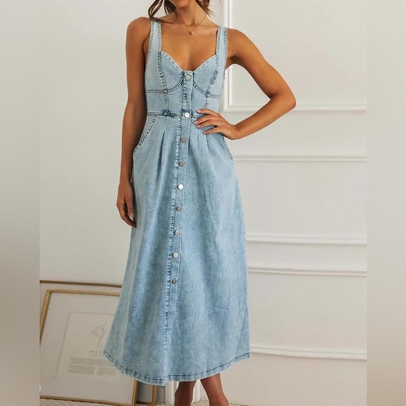 Women’s button up denim dress size medium - Picture 1 of 4
